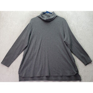 Isaac Mizrahi Live! Top Womens 2X Gray Knit Long Sleeve Turtleneck High Low Slit